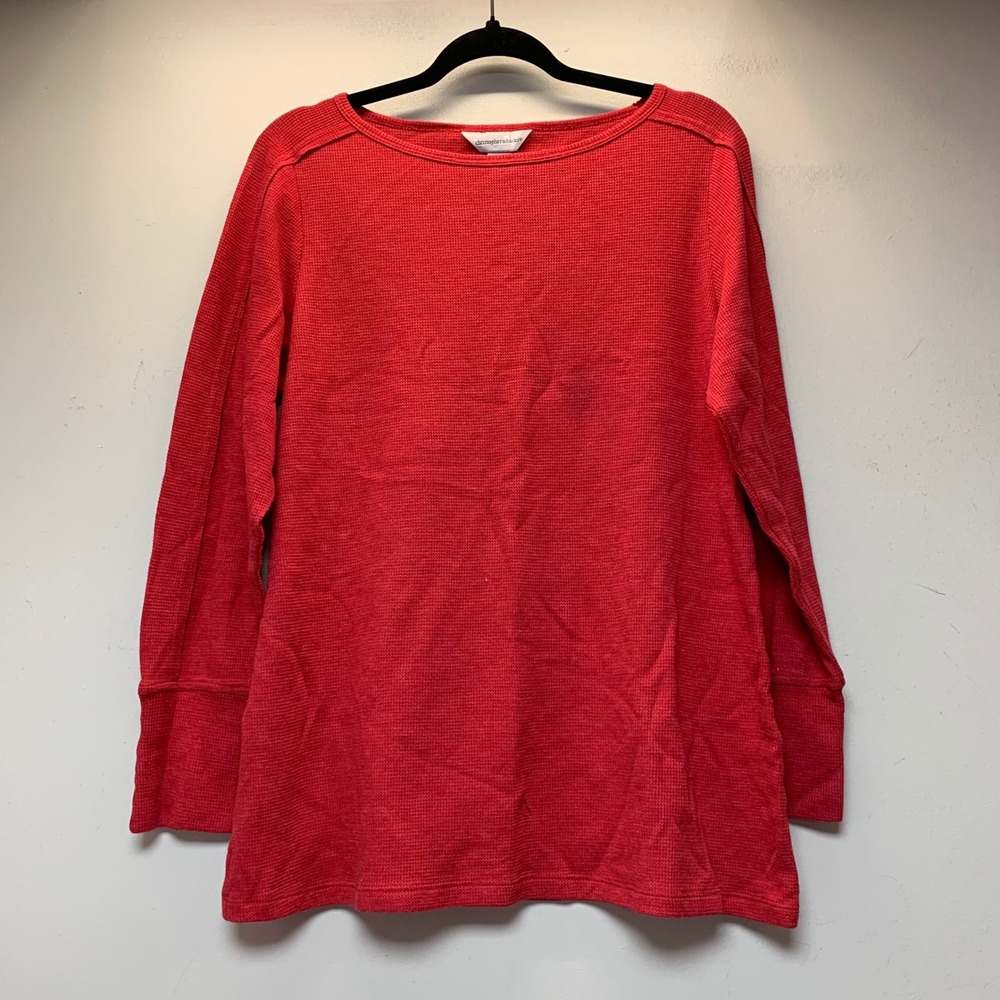 Christopher & Banks Waffle Knit Top Womens Large Red Good Tunic Side Slit 15370